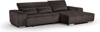 Mivano Ecksofa Orion / Große Eckcouch mit XL-Recamiere inkl. Relaxfunktion, Kopfteilfunktion und Kissen / 307 x 73 x 186 / Velours, Braun