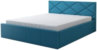 Polsterbett VIGI 90x200 mit Matratze, Bettkasten und Lattenrost. Farbe: Azur 13