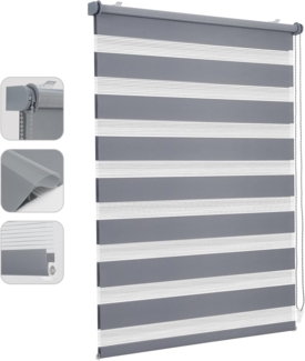 Sekey Doppelrollo Klemmfix ohne Bohren für Fenster, Doppelrollo 90 cm breit, Duo Rollo Jalousie Sonnenschutz, 90x100 cm, Grau