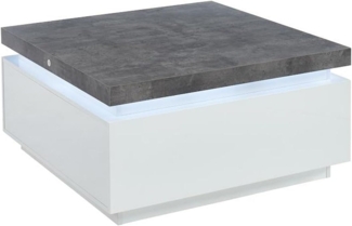 Vente-unique - Couchtisch mit 2 Schubladen & LEDs - MDF lackiert - Weiß & Beton-Optik- HALO II