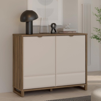 Forte MAREDA Kommode 115, Moderne Kommode mit Zwei Türen und Einlegeböden, Kaschmir/Beige, Valencia Eiche Dekor/Sand, 114,5 cm breit, 93,3 cm hoch, 41,9 cm tief