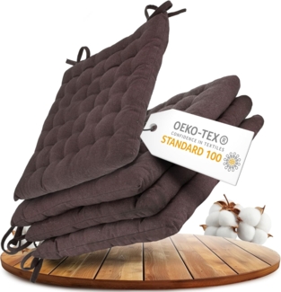 Gräfenstayn Stuhlkissen Stuhl 40×40 cm – Sitzkissen 4er‑Set Baumwolle, robustes Sitzkissen für Indoor & Outdoor, mit Haltebändern