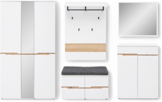 Stella Trading Memphis Flurgarderoben Set in Weiß, Artisan Eiche Optik - Modernes Garderobenset 5-teilig für Ihren Eingangsbereich - 295 x 192 x 38 cm (B/H/T)