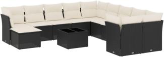 vidaXL 12-tlg. Garten-Sofagarnitur mit Kissen Schwarz Poly Rattan 3250455