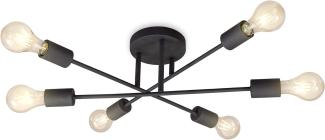 B.K.Licht Deckenleuchte Retro LED Deckenlampe Wohnzimmer 6-flmmig E27 schwarz-matt - BKL1229, ohne Leuchtmittel, Abhängig vom Leuchtmittel - Warmweiß / Neutralweiß / Kaltweiß, Spot-Leuchte industrial-Look modern Arbeitszimmer Küche Schlafzimmer