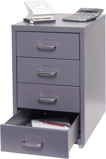 Rollcontainer Boston T851, Schubladenschrank Stahlschrank Büroschrank, 48x28x41cm 4 Schubladen ~ dunkelgrau