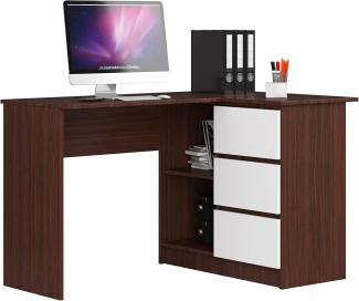 Akord Eckschreibtisch mit Regal und 3 Schubladen| Schreibtisch | ecktisch | Eck Schreibtisch für Home Office | Einfache Montage | Weiss Rechts Wenge/Weiß