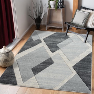 Teppich Wohnzimmer Kurzflor Beige Grau - 120x170cm - Boho Karo Muster Modern Skandinavisch Wohnteppich Schlafzimmer