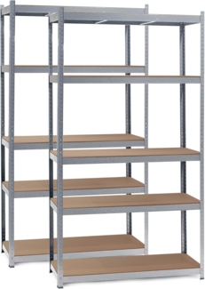 Wiltec Set 2X Schwerlastregal 100 x 50 x 200 cm, 200kg/Ablage, Steckregal verzinkt aus Stahl, Lastenregal mit 5 Ablagen, Werkstattregal