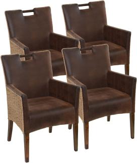 kreatives Wohnen Esszimmer Stühle Set 4 Stück Rattan Armlehner Sessel Bilbao vollgepolstert Polster Prairie Brown, Holz, Hellbraun, Extra breit