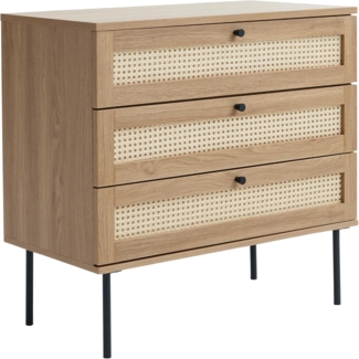 FJORDFORM Rattan Kommode, Kommode mit Schubladen, Metallbeine, Kommode Schlafzimmer, Schubladenkommode mit Viel Stauraum, Komodenschrank für Schlafzimmer, Wohnzimmer, Flur, Büro 80 x 75 x 40 cm