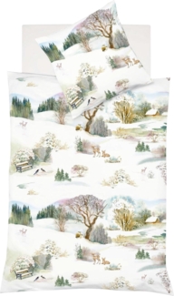 Fleuresse Aspen Biber Bettwäsche 155x220 Landschaft Bäume Rehe grün 434374-5