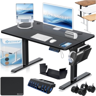 KESSER® Höhenverstellbarer Schreibtisch elektrisch | Ergonomisch Steh-Sitz Schreibtisch | 3-Funktions-Memory Steuerung | Inkl. 360° Rollen & USB-Ladeanschluss | Computertisch für Homeoffice Schwarz, 100 x 60 cm