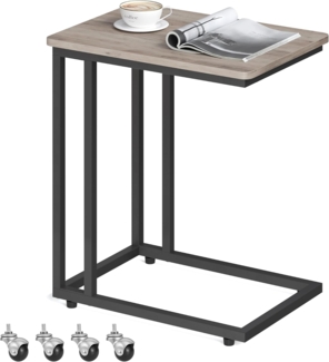Vasagle Beistelltisch mit Rollen, Industrie-Design, Holzspanplatte/Stahl, Greige / Schwarz, 50 x 35 x 60 cm