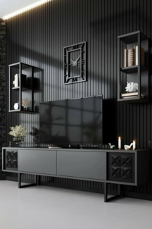 Dmora - Fernsehschrank Kaus, Ständer für Wohnzimmerfernseher, Niedriges Wohnzimmer-Sideboard, TV-Ständerbasis, 180x30h48 cm, Anthrazit und Schwarz