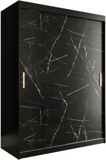 Kleiderschrank Kamoga T 150 (Schwarz / Marmor Schwarz + Gold, mit Schubladen)
