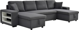 Vente-unique - Panorama-Ecksofa mit Schlaffunktion & Bettkasten + Sessel – Stoff - Anthrazitgrau – SELIM