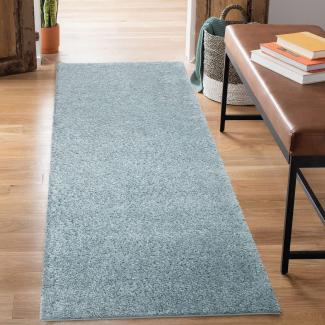 carpet city Shaggy Hochflor Teppich - Läufer 80x300 cm - Türkis - Langflor Flurteppich - Einfarbig Uni Modern - Flauschig-Weiche Teppiche Schlafzimmer Deko