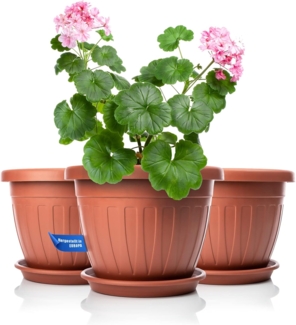 BigDean 3x Blumentopf mit Untersetzer rund ø28xH20 cm terracotta - wetterfester Pflanzkübel - Wasserablauf UV-beständig aus bruchsicherem Kunststoff - Innen + Außen geeignet - Made in Europe
