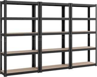 SONGMICS Schwerlastregal, Kellerregal, Lagerregal, 30 x 225 x 150 cm, Regal mit Stahlgestell, bis 650 kg belastbar, 5 verstellbare Ablagen, schwarz ZH2504023