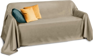 Beautissu Romantica Tagesdecke Plaid Wildlederoptik Natur, 280 x 210 x 1 cm