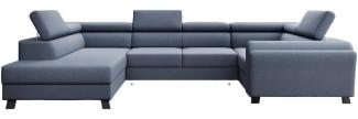 Designer Sofa Emilio mit Schlaf- und Klappfunktion Stoff Blau Links