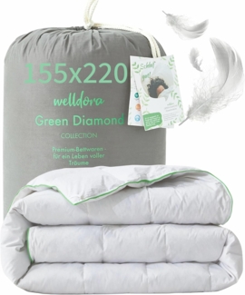 Welldora Komfort Bettdecke 155x220 Sommer | 100% Extraweiche Federn & Daunen | Fachärztlich geprüft, Oeko-Tex, Allergiker | Zertifiziert für Tierwohl | Dünne leichte Sommerdecke Daunendecke 155x220