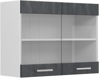 Vicco Küchenschrank Glas R-Line, Schwarz Beton/Weiß, 80 cm