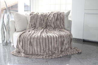 Doppellagige Pelzimitatdecke, in edel glänzender weich fließender Luxusqualität, Felldecke, beidseitig Fell,Hochwertige Kuscheldecke,Wohndecke,Nerzdecke,Plaid,Webpelzdecke,Tagesdecke (220x240 cm, Taupe-Grau)