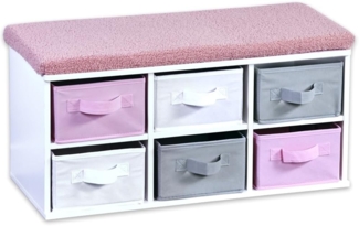 Kesper | Kinder-Sitzbank mit Sitzkissen, Material: FSC-zertifizierte Faserplatte, Maße: 68x29,5 cm, H: 33cm, Farbe: weiß, grau, rosa | 17739 13
