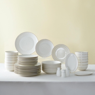 Karaca Geschirr-Set Karaca Elegance Bone Mandarin 53-teiliges Geschirrset für 12 Personen, Gold Kombigeschirr Tafelservice Tellerset Serviceteller