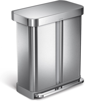 simplehuman 58 Liter, Rechteckiger Doppelfach Treteimer mit Beutelfach, gebürsteter Stahl, 10 Jahre