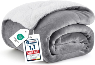 BEDSURE Decke Sofa Kuscheldecke Grau - warm Sherpa Sofaüberwurf Decke, Dicke Sofadecke Couchdecke, 150x200 cm XL Flauschige Wohndecke für Couch