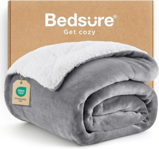BEDSURE Decke Sofa Kuscheldecke Grau - warm Sherpa Sofaüberwurf Decke, Dicke Sofadecke Couchdecke, 150x200 cm XL Flauschige Wohndecke für Couch