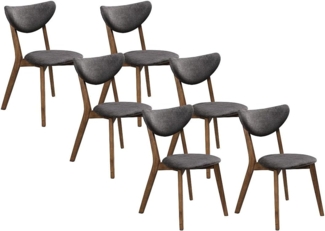 Vente-unique - Stuhl 6er-Set - Strukturstoff & natürliches dunkles Kautschukholz - Anthrazit - LISETTE