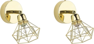 Erma' Wandleuchte Gold Metall 2er Set verstellbar Diamant Form Industrie Look Moderne Wandlampe
