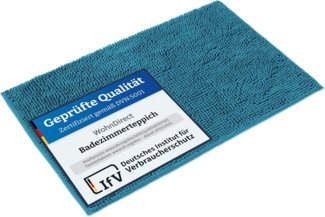 WohnDirect Badematte 70x120 cm | Petrol - rutschfest & Waschbar - Badezimmerteppich zum Set kombinierbar, Badvorleger, WC Garnitur, Badteppich