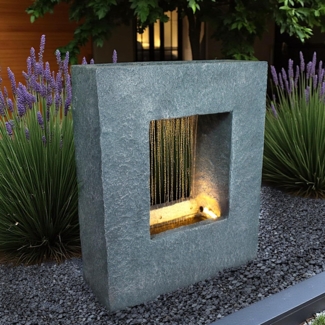 Arnusa Gartenbrunnen Springbrunnen mit LED Beleuchtung Regen Wasserfall Gartendekoration, 65x53 cm für Innen und Außen