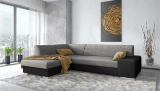 Stylefy Panaro Ecksofa Kunstleder MADRYT Strukturstoff BERLIN Schwarz Dunkelgrau Links ohne