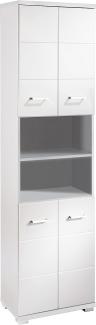 byLIVING Badezimmer-Hochschrank NEBRASKA / Badschrank matt weiß, Türen Hochglanz weiß lackiert / Badezimmerschrank 4 Türen mit offenen Elementen & viel Stauraum / B 50, H 192, T 31,5 cm