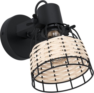 Eglo 43324 NATURE Spotleuchte ANWICK 1 Stahl schwarz, Rattan natur E27 1X40W L:14cm H:20cm dimmbar