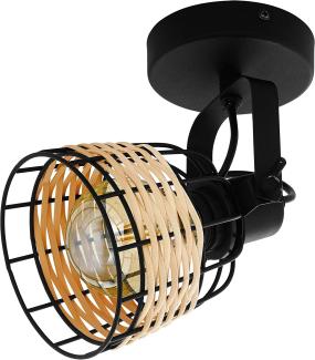 Eglo 43324 NATURE Spotleuchte ANWICK 1 Stahl schwarz, Rattan natur E27 1X40W L:14cm H:20cm dimmbar