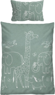 biberna Melange-Flanell Bettwäsche TIERE, fichte, 1x 100x135 cm + 1x 40x60 cm