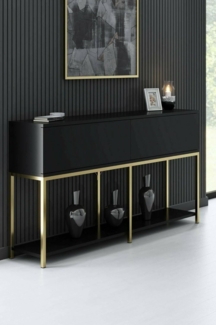 Dmora - Kommode Altair, Wohnzimmerbuffet, Wohnzimmer-Sideboard, Moderne Küchen-Speisekammer, 150x30h80 cm, Schwarz und Gold