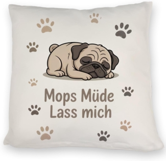 speecheese Dekokissen Cartoon Mops Kissen - Mops müde. Lass mich.