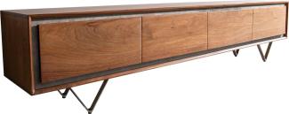 Lowboard Stonegrace 200 cm Akazie Braun Steinfurnier 4 Türen V-Fuß Schwarz