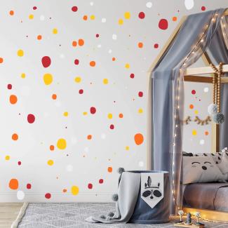 TUPFEN DOTS Wandtattoo 128 Stück | rund & handgezeichnet Punkte | Konfetti AUFKLEBER Kindergarten | unregelmäßige Punkte Wandsticker Kinderzimmer VIERFARBIG (FIRE)