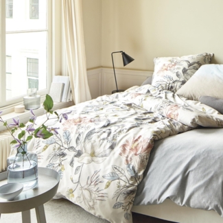 Irisette Nova Mako-Satin Bettwäsche 135x200 Magnolie stone weiß Blüten 8388-11