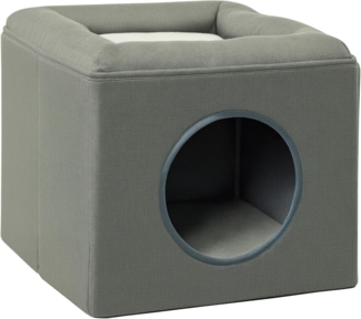 PawHut Tierbett Katzenhöhle Katzenhütte Katzenhaus mit 2 Ebenen, Katzenbett mit Kissen, Polyester, für Katzen bis 5 kg, 36,5 x 36,5 x 33 cm, Grün