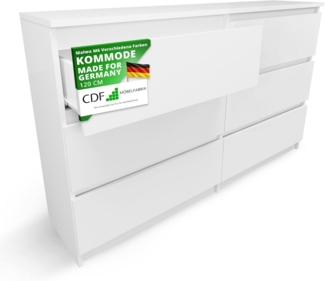 CDF Kommode Malwa M6 120| Farbe: Weiß | Schrank für Dokumente, Kleinigkeiten | Ideal für Wohnzimmer, Schlafzimmer, Kinderzimmer, Jugendzimmer und Büro | 6 geräumige Schubladen